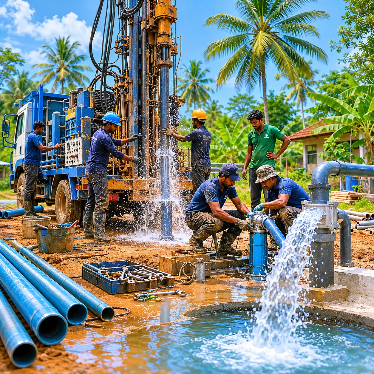 Professional tube well drilling team providing borehole and water solutions across Sri Lanka